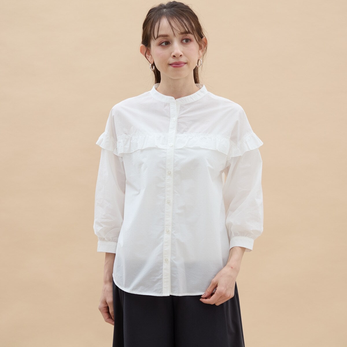 フリルデザインブラウス　8分袖