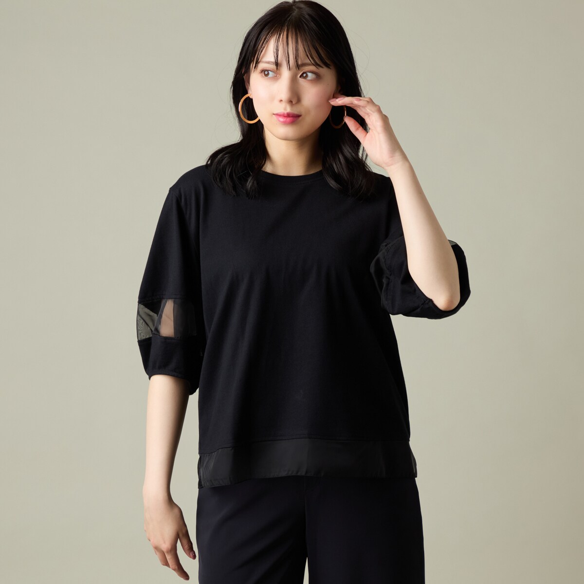 ラ・クープ（LACOUPE）/【洗える】9分袖オーガンカットブラウス 洗える】オーガンジー切替ブラウス | ラ・クープ(LACOUPE) | マルイ