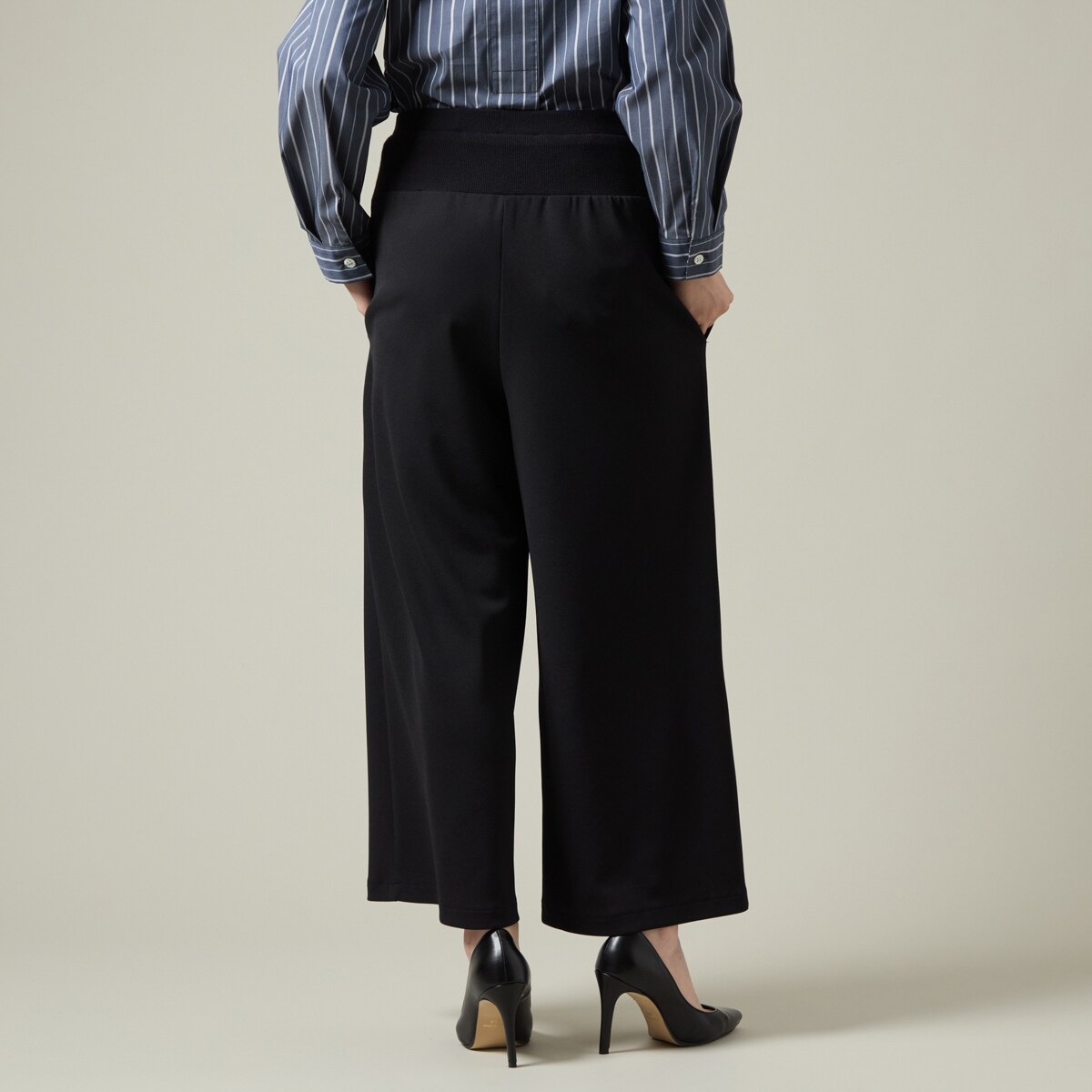 ストレッチ】アクアジョーゼット ウエストリブワイドパンツ | ラ