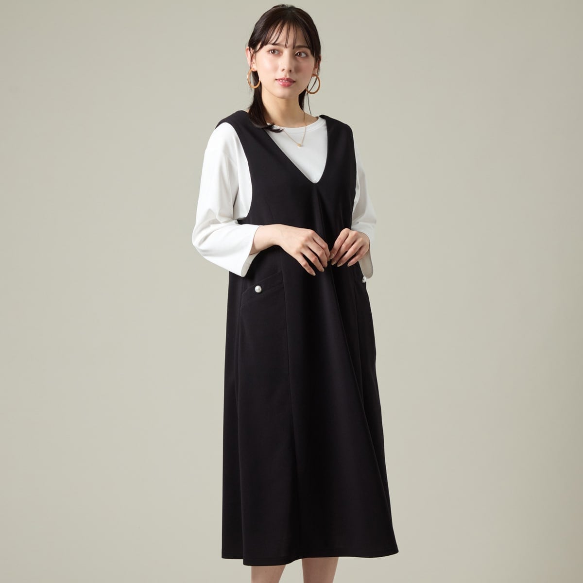 セットアップ可能前後Vネック】ミックスツイード ジャンパー