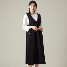 【洗える】Vネックジャンパースカート