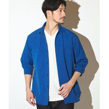 ポリエステルカチオン七分袖ワイドカラーシャツ