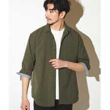 ポリエステルカチオン七分袖ワイドカラーシャツ