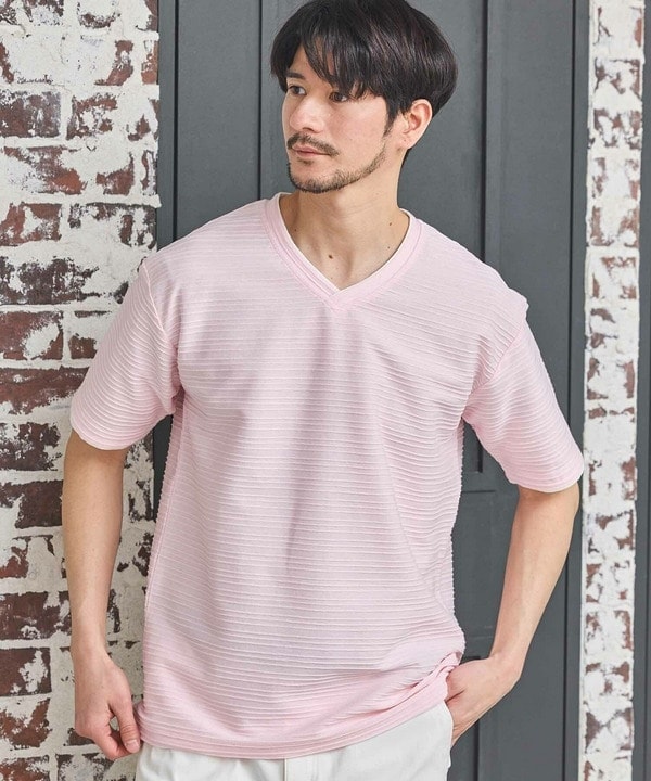 タックジャガードVネックTシャツ