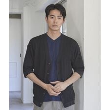 ハイゲージシャドーストライプ5分袖カーディガン