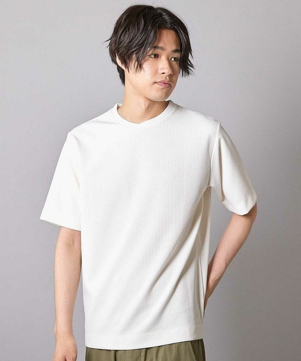 チェックジャガード×袖ポンチ 異素材Tシャツ チェックジャガード×袖ポンチ 異素材Tシャツ｜メンズ