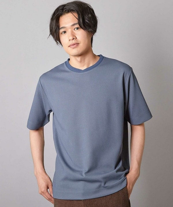 チェックジャガード×袖ポンチ 異素材Tシャツ チェックジャガード×袖ポンチ 異素材Tシャツ | ユニオン