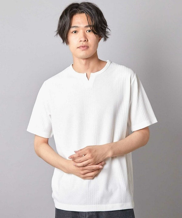 チェックジャガード×袖ポンチ 異素材Tシャツ チェックジャガード×袖ポンチ 異素材Tシャツ | ユニオン
