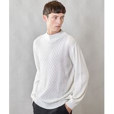 【ウォッシャブル素材】モックネックハイゲージ ウール混ニット