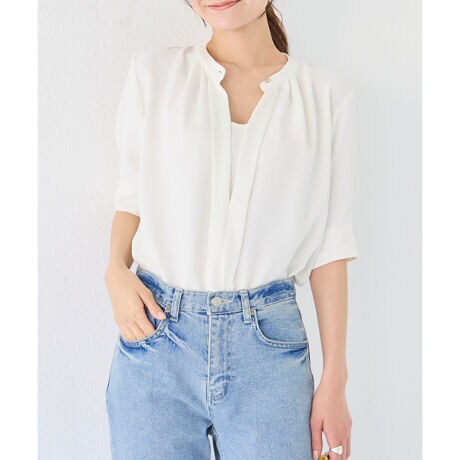 ◇新色追加◇[M/L/LL/3L/4L][洗える]スキッパーアレンジ 2WAY五分袖 