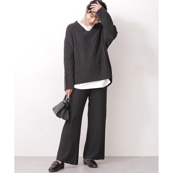 ケーブルニットパンツセットアップ