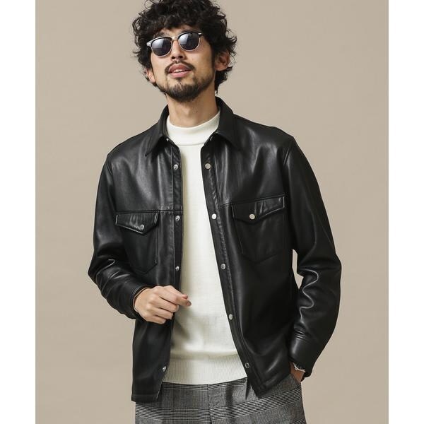 nano・universe ジープレザーレギュラーカラーシャツブルゾン ブラック シープレザーレギュラーカラーシャツブルゾン | ナノユニバース(NANO