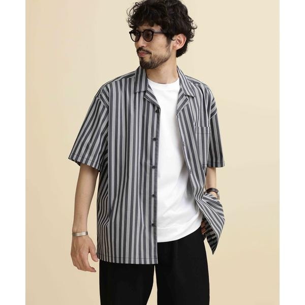 新品　nanouniverse　ストライプコットンカラーオープンシャツ　ベージュ SALE／50%OFFNANO universe LB.04⁄ストライプコットン