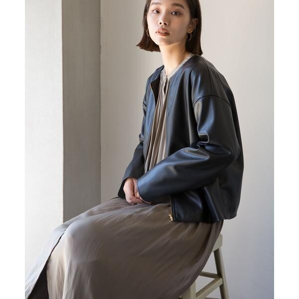 LB.04／フェイクレザーノーカラージップアップブルゾン | ナノ