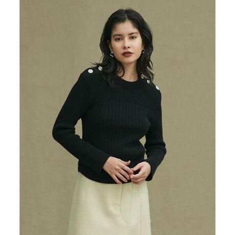 UNITED ARROWS】ロングスリーブニットリブ編レース襟 ネイビー 巧み