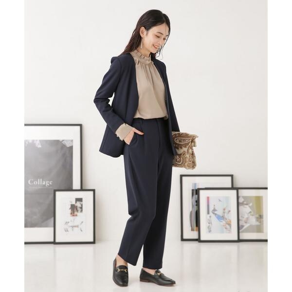 極美品 ナノユニバース M ノーカラー パンツスーツ セットアップ 洗える 紺 美品 ナノユニバース パンツスーツ セットアップ ノーカラー