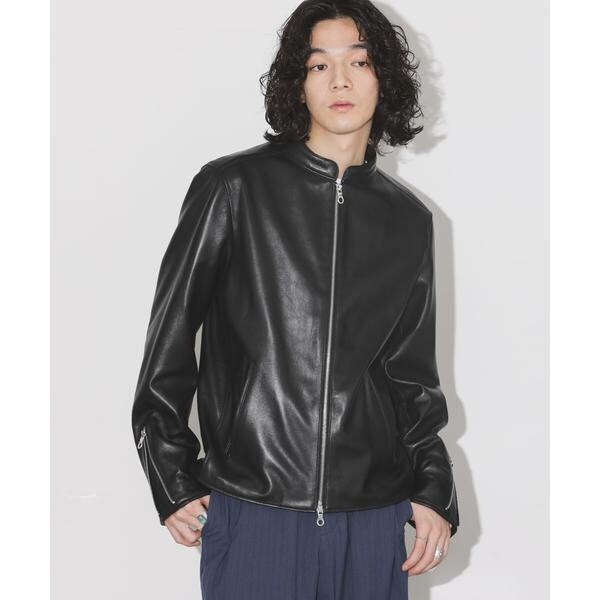 バンドカラーレザーシングルライダースジャケット | ナノユニバース