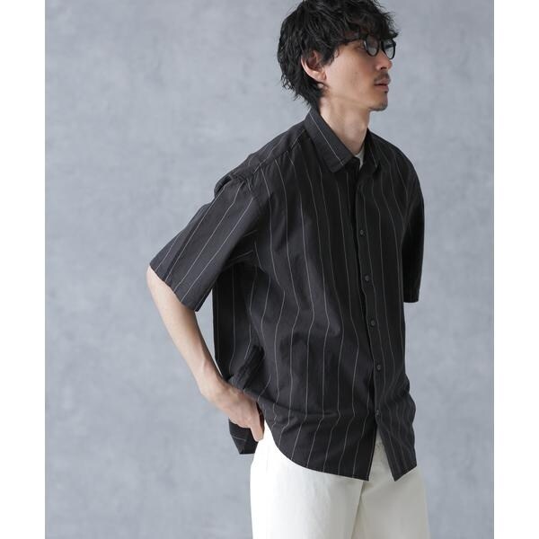 定価3.3万 AKM STRETCH CORDUROY ワイドカラーシャツ S黒 ワイドカラー