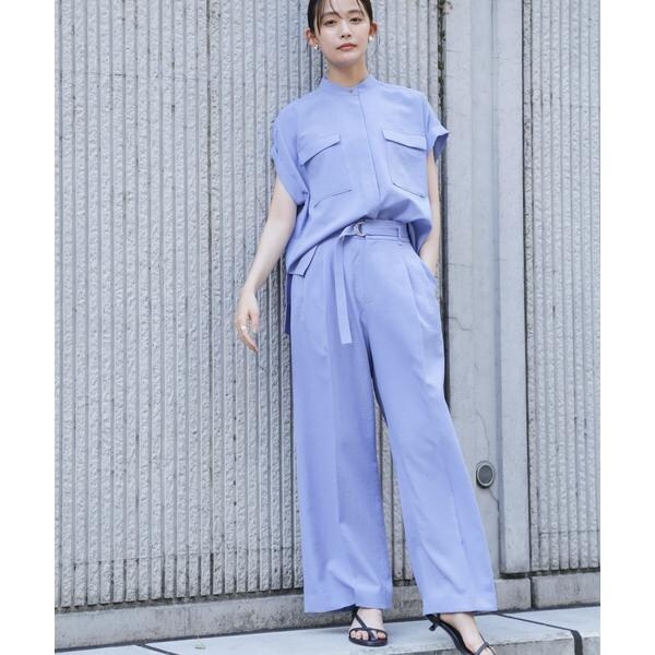 メランジドライ ベルト付きワイドパンツ(セットアップ可)