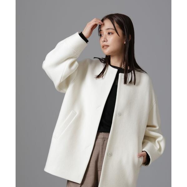 PECOLAMBウールカシミヤノーカラーミドル丈コート | ナノユニバース