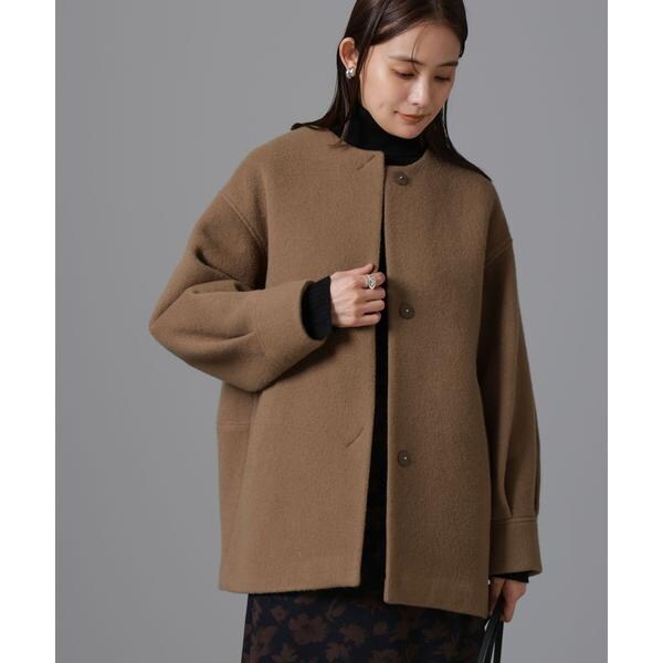 た*ん様 PECOLAMBウールカシミヤノーカラーミドル丈コート PECOLAMB ウール カシミヤ ノーカラー ミドル丈コート