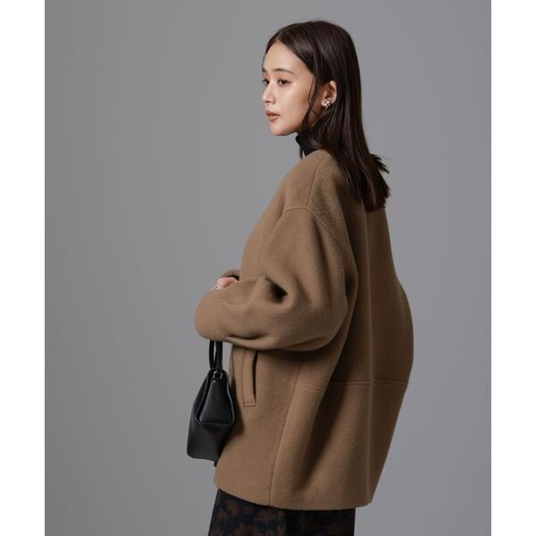 た*ん様 PECOLAMBウールカシミヤノーカラーミドル丈コート PECOLAMB ウール カシミヤ ノーカラー ミドル丈コート