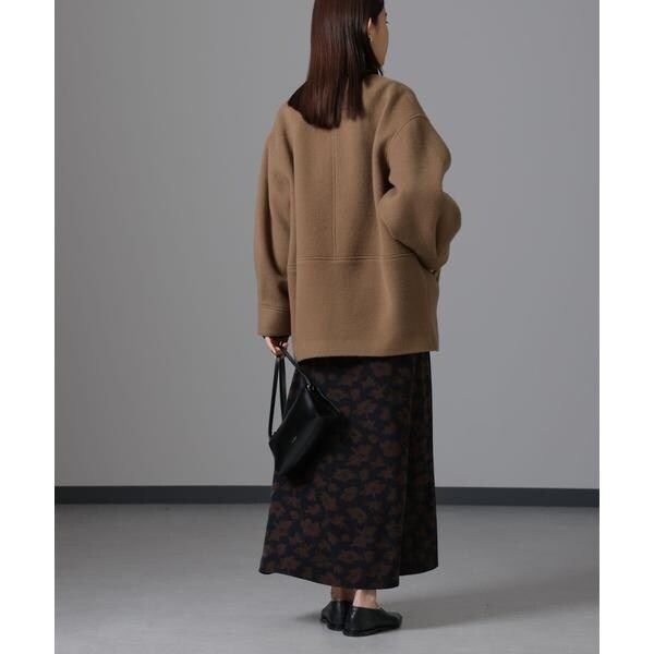24aw ナノユニバース 尾州ウールカシミヤノーカラーミドル丈コート ペコラム PECOLAMBウールカシミヤノーカラーミドル丈コート｜ナノ・ユニバースの