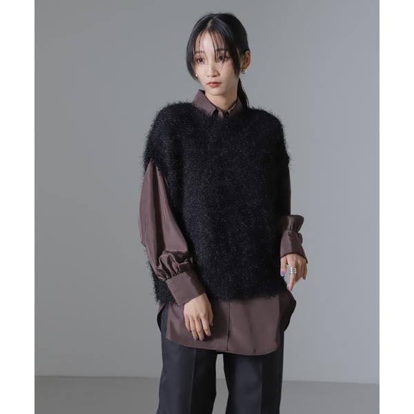 フェザーヤーンクロップド丈前後2wayニットベスト（セットアップ可