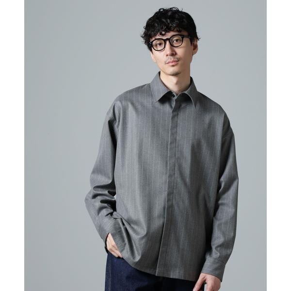 ピンストライプフランネル比翼シャツ(セットアップ可) | ナノ