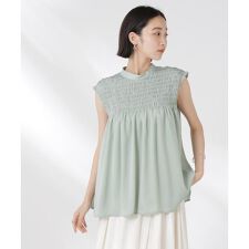 フロントシャーリングノースリーブブラウス
