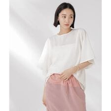 メッシュ×シフォンコンビチュニックトップス