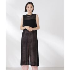 前後2wayダイヤ透かし柄ノースリーブニットワンピース