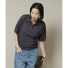 梨地半袖ポロニット