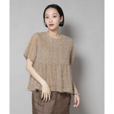フリンジシフォンギャザーブラウス(セットアップ可)