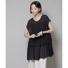前後2wayシアー楊柳ノースリーブティアードブラウス