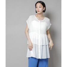 前後2wayシアー楊柳ノースリーブティアードブラウス