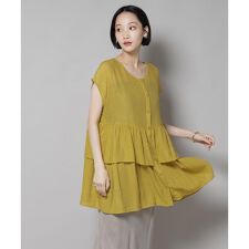 前後2wayシアー楊柳ノースリーブティアードブラウス