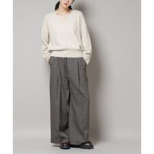 ストレッチサージチェックピンタックイージーワイドパンツ(セットアップ