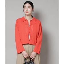 衿付アイレットクロップドニットカーディガン