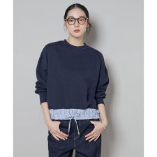 ブロード切替クルーネック裏毛トップス