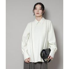 ダブルクロス衿付きハシゴレースブラウス