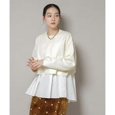 ダブルジャガードニット×タックブラウス ペプラムセット