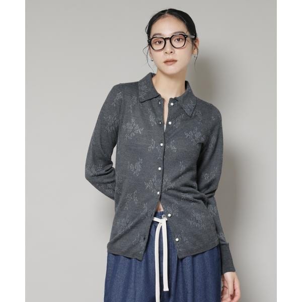 レースジャカード長袖ポロカーディガン | ナノユニバース(NANO