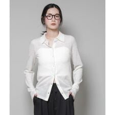 レースジャカード長袖ポロカーディガン