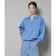 スウェットライク衿付きボタンニット