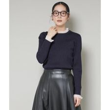 ナノユニバース(NANO universe)のホホバオイル加工チュールフリル付きランダムリブニット