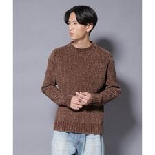 ローゲージ ベロアモール クルーネックニット
