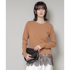裾レースドッキングロングTシャツ