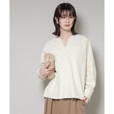 ストレッチ起毛スキッパープルオーバーブラウス(セットアップ可)