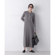 衿付きランダムリブニットワンピース